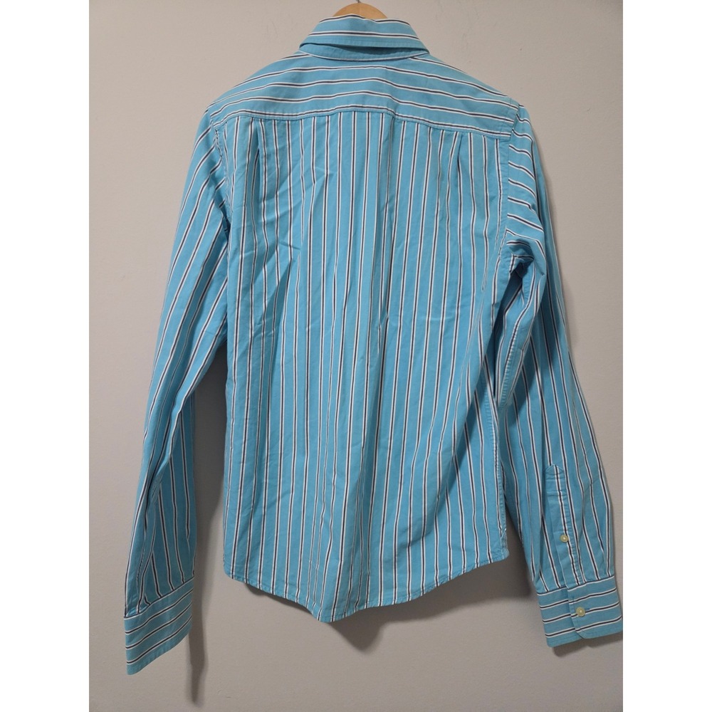 Hollister Mens Button Down Shirt Medium Blue White Striped Long Sleeve Cotton - Picture 4 of 4